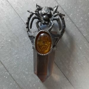 Custom Smokey Quartz with Amber Spider Necklace